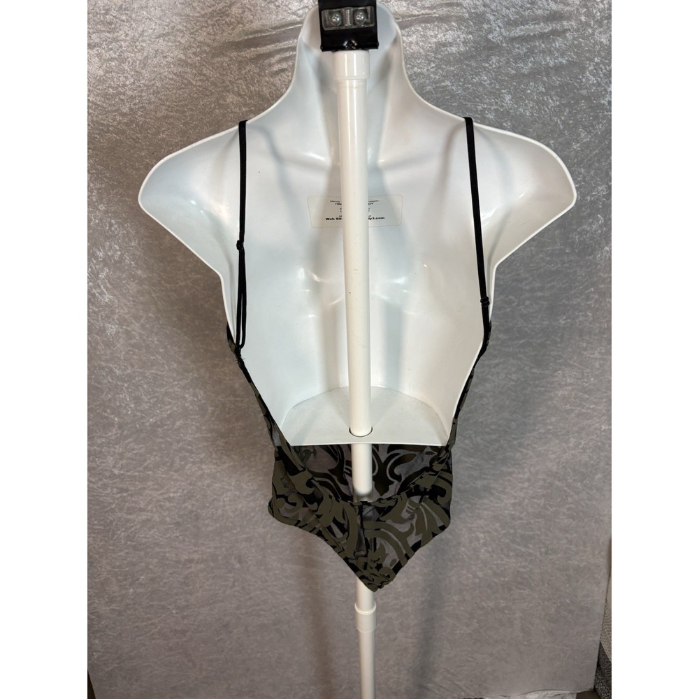 Y2K Sheer Mesh Burnout Velvet Bodysuit Coquette Indie Sleaze Backless Halter Top - Picture 3 of 6